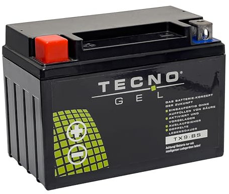 TECNO-GEL Motorrad-Qualitäts-Batterie für YTX9-BS spez. f SUZ, SYM, TRI, YAM