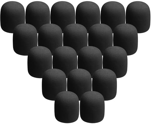 20Pcs Microphone Foam Covers Thick Handheld Stage Microphone Windscreen Reusable Mic Foam Filter Covers for Most Microphone (Black)