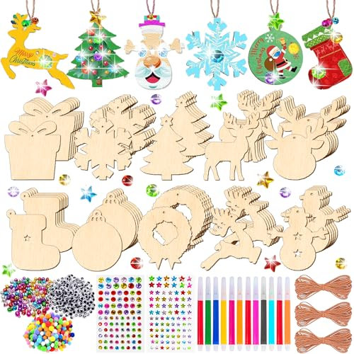 TOPRUNYI 264 Stück Holzanhänger Weihnachten zum Bemalen,Holzanhänger Weihnachtsbaum,Basteln Weihnachten Kinder,Weihnachtsbaum Deko Holz,Holz Weihnachtsdeko Anhänger,Basteln Kinder Weihnachten
