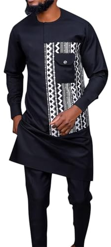 Gefomuofe Dashiki Ensemble africain 2 pièces pour homme - Costume ethnique traditionnel - Chemise à manches longues et pantalon - Vêtements formels pour soirée de mariage - Survêtement slim fit, b