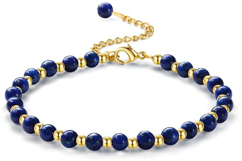 ADRAMATA Pärlarmband för kvinnor och flickor 5 mm natursten armband 3 mm rostfritt stål justerbart guldpläterat damarmband smycken med kristall boho presentask