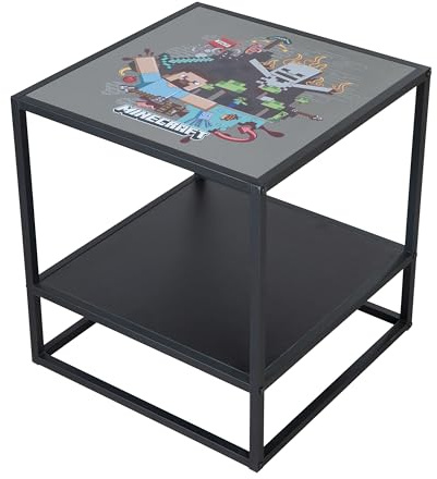 phoenix group AG Minecraft - Beistelltisch, Säulentisch, Nachttisch, mit Minecraft Print und Metallrahmen, Schwarz