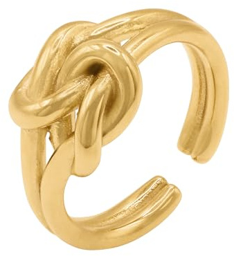 Heideman Ring Damen Nanine gold Edelstahl offen Knotendesign | Moderner Fingerring als Blickfang, schöne Geschenkidee zum Jahrestag oder Valentinstag für die Partnerin, hautfreundlich