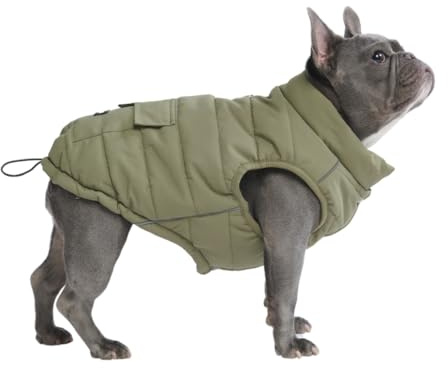 Spark Paws Dog Winter Jacket, Water-Resistant Coat, Warm Reflective Windproof Fleece-Interior, for Medium and Large Dogs - Olive - L