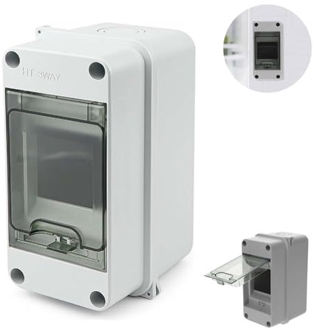 GIONAR DIN Rail Enclosure 3-Way Weatherproof Distribution Box, Transparent Cover Junction Box, Outdoor Electrical Distribution Protection Box for Indoor and Outdoor Power Systems