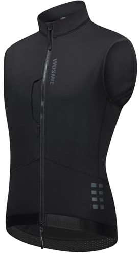 WOSAWE Giacca da ciclismo invernale termica da uomo, traspirante, senza maniche, per ciclismo, mountain bike, corsa, escursionismo, alpinismo, Gilet Nero, L