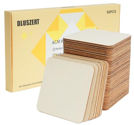 90 Stück 6cm Quadratische Holzplatten Basteln, Natur Quadrate Holzscheiben | Baumscheiben zum Malen, Holz Etiketten Quadrate Holz Log Scheiben für DIY Hochzeit Dekoration Handwerk