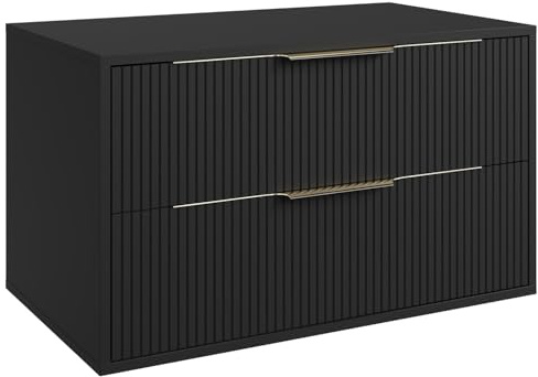 Badplaats Waschbeckenunterschrank Rimini 80 x 46 cm Schwarz Matt - Hängender Badezimmerschrank mit 2 Schubladen
