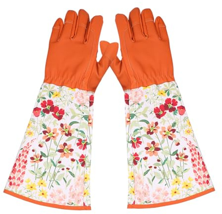 IWOWHERO Gartenhandschuhe Leder Dornenfest mit Extra Langem Schutz Arbeitshandschuhe aus Polyester mit Flexiblem Design und Verstärktem Armschutz für Gartenarbeit