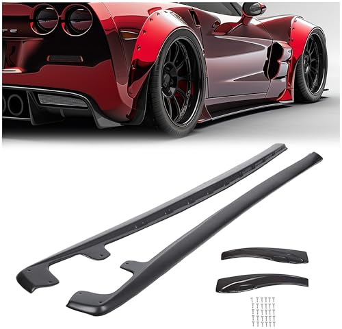 ECOTRIC Side Skirts Rocker Panels Guard Pair ZR1 Style Compatible with 2005-2013 Chevrolet Corvette C6 Z06 (05-13 Wide Body Models) with Mud Flaps Extension Replacement