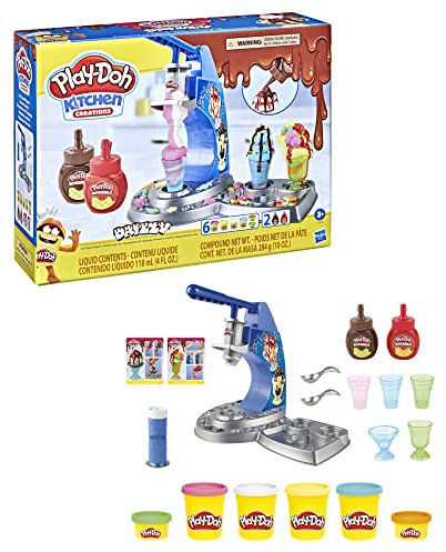 Play-Doh Drizzy Eismaschine mit Toppings, 3 Jahre +, inklusive Drizzle Knete und 6 Farben, Multicolour, 3 Jahren +