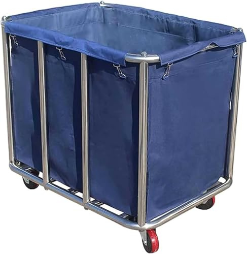 Carro de lavandería grande comercial de acero inoxidable con ruedas, para el hogar y hotel, 400 L, capacidad de carga de 120 kg, 90 x 65 x 80 cm (azul)