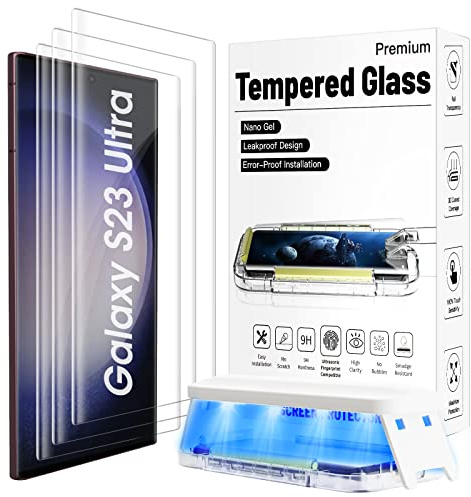 Ni-SHEN 3 Stück Panzer Schutz 9H Glas Schutzfolie Displayschutz 3D Gebogen Folie Fingerabdruck-ID Unterstützen Kompatibel mit Handyhülle für Samsung Galaxy S23 Ultra