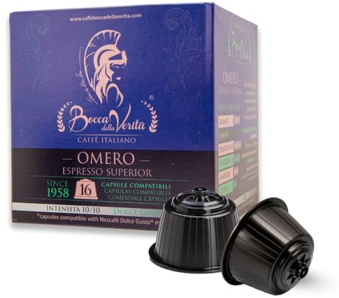 BOCCA DELLA VERITA - Pack of 16 Italian Coffee Capsules, OMERO Espresso Superior Flavor, Capsules Compatible with Nescafé® Dolce Gusto® Coffee Machine, 100% Made in Italy