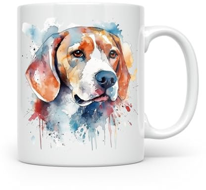 Anonymous Gifting Taza con estampado de acuarela de perro Beagle, hermosa taza impresa brillante