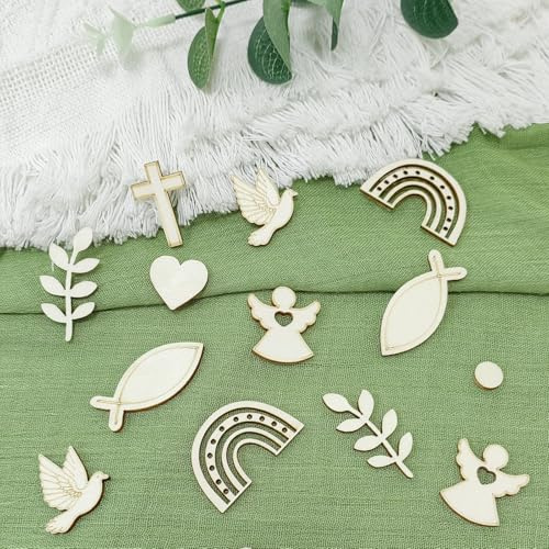 200 Stk Tischdeko Taufe, Holz Streudeko Taufe, Taufe Deko Mädchen Junge, Holz Fisch Tauben Deko Taufe, Firmung Deko, Babyshowerparty Taufdeko