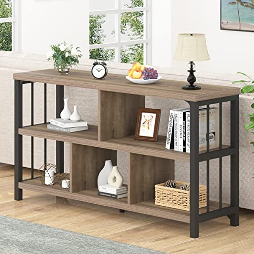 Mudmasa Regal mit 2 Ebenen Bücherregal Standregal mit 5 Fächern für Wohnzimmer Schlafzimmer Arbeitszimmer Küche Industrie-Design 34 x 120 x 76.2 cm, Holzfarbe