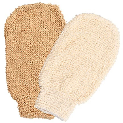 Guantes de Baño Exfoliantes de dos Piezas, Guantes de Masaje de Lino para Baño, Guante Exfoliante Corporal para Ducha, Guantes para Frotar en la Ducha, Guantes de Baño de Lino Resistentes