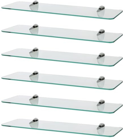 Harbour Housewares Abgerundete Schwebende Badezimmeraus Glas - 50cm - Klar/Chrom - 6X Wandmontage Küche Schlafzimmer Dusche Zimmer Dekor Caddie Handtuch Lagerung Veranstalter mit Klammern