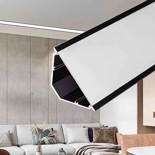 LED-Profil, V-förmiges Lichtleisten-Diffusor-Schienensystem, indirektes dekoratives LED-Beleuchtungsprofil aus Aluminium, extra breites Theater-Fußleisten-Gipsprofil (Schwarz, 700 cm (22,9 Fuß))