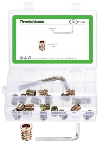 sourcing map 20Pcs 3/8-16x25/32 Threaded Inserts Nuts, Zinc Alloy Hex Socket Drive Screw-in Nut Threaded Inserts with 1Pcs Hex Wrench, Wood Inserts Bolt Assortment Kit for Wood Furniture