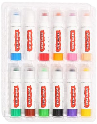 zurabini Paint Sticks for Kids, 12 Colors Washable Crayon Sticks Non Toxic Solid Tempera Paint for Teens Toddlers Adults Gifts, Quick Drying & Mess Free