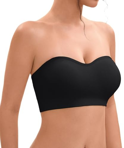 Damen Trägerloser BH Ohne Bügel,Soft Große Größen Push Up Bandeau Top Rutschfestes Silikon Bralette Nahtlose Tube Top mit Klare und Schwarz Träger