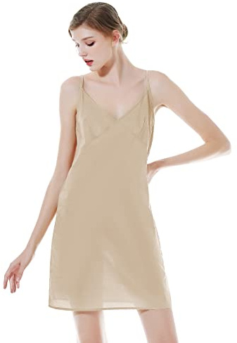 BEAUTELICATE Unterkleid Damen Kurz Baumwolle mit Trägern V-Ausschnitt Unterröcke Unterkleid Mini mit BH-Form Antistatisch Sexy Lingerie Nachthemd Sleepwear Sommer (Nude, XXL)