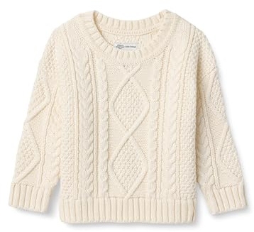 Amazon Essentials x Sofia Grainge Maglione Girocollo con Trecce Bimbo, Avorio, 12 mesi