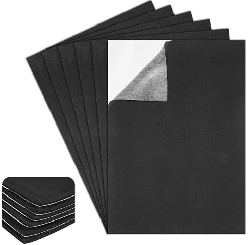 6 Pièces Feuilles de Mousse Auto-AdhéSive, 3mm Noir Plaque de Mousse Autocollante, Tapis EVA Antidérapant de Protection avec Dos Adhésif, Doux et Durable pour Meubles, Portes, Fenêtres Bricolage