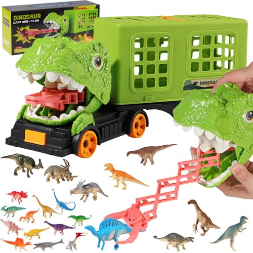 LUKIUP Dinosaurier Transportauto Spielzeug, Dinosaur Truck Spielzeugauto mit 24PCS Dinosaurios Con Figuras, Dinosaurierfiguren und LKW-Spielzeug für Kindergeschenke