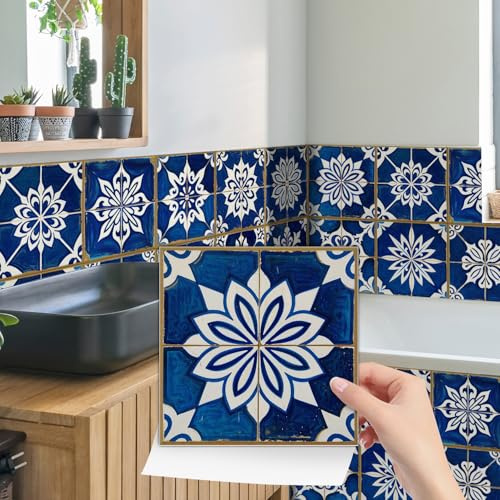 HORIWE Fliesenaufkleber 24 Stück Wandfliese Aufkleber Marokko Selbstklebende Tapete Fliesen Fliesensticker Wasserdicht Wandaufkleber für Küche,Bäder,Schrank,Möbel,Tisch