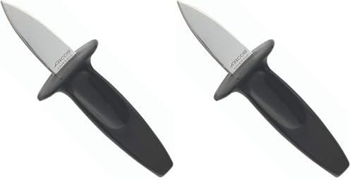Arcos Serie Gadgets, Abre Ostras, Hoja de Acero Inoxidable de 60 mm, Mango de Polipropileno color Negro (Paquete de 2)