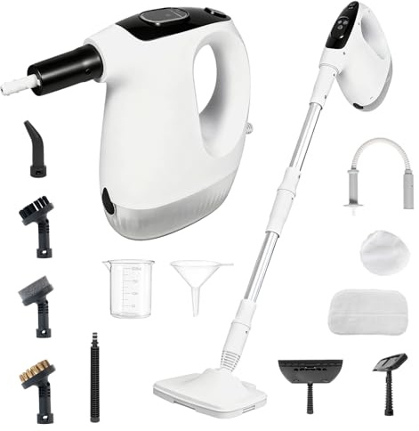 Ångtvätt handenhet 1 200 W som ångmopp, 15 S uppvärmningstid, 500 ml tank med avtagbar handångtvätt, mångsidig ångtvätt med 11 tillbehör för golv, soffor, stoppade möbler och bilar