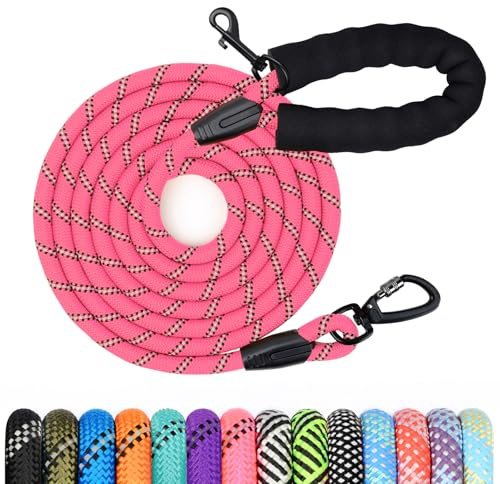 Longe pour Chien, 1,2M/ 1,5M/ 2M/ 3M/ 5M/ 10M/ 15M/ 20M/ 30M Laisse de Dressage pour Chien, Long Laisse avec Poignée Rembourrée pour Petits, Moyens et Grands Chiens