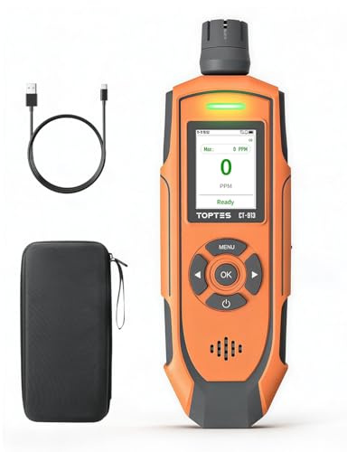 TOPTES CT-913 Detector portátil de monóxido de Carbono, Detector de CO Recargable con Sensor Mejorado, Pantalla TFT a Color y Triple Alarma, de 0 a 1000 ppm, Viajes y Uso Profesional