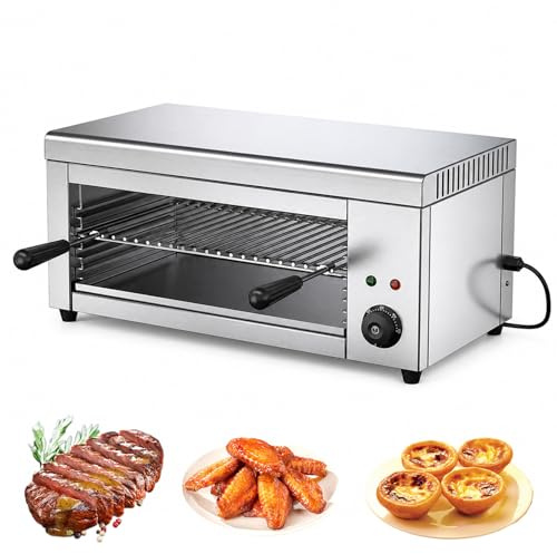 RUODATONLY Salamandra elettrica Commerciale, Forno salamandra da 2000W, con Temperatura Regolabile da 122-572°F e 4 Altezze, griglia da banco in Acciaio Inossidabile per bistecche, per cheesesteak
