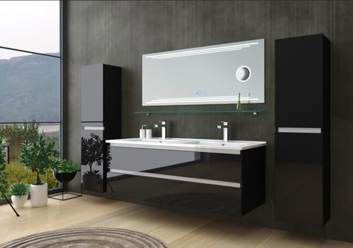 Homeline Badmöbel Set Schwarz doppelwaschtisch doppelwaschbecken Kosmetik Spiegel 120 cm
