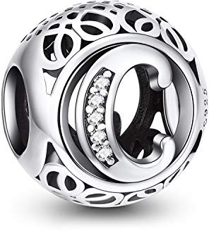 NINGAN Charme Lettre de l'alphabet Argent Sterling 925 Femmes Pearl Charm avec 5A Zircone Compatible pour Européen Bracelets(C)