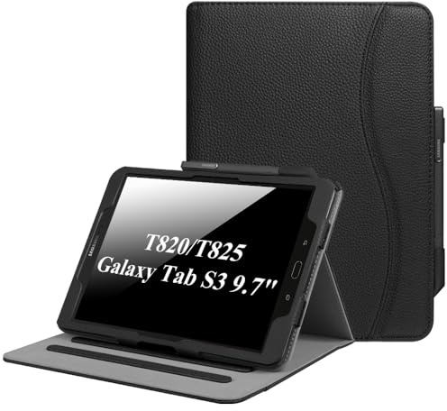 Fintie Hülle für Samsung Galaxy Tab S3 T820 / T825 (9,68 Zoll) Tablet - Multi-Winkel Betrachtung Kunstleder Schutzhülle Case mit Dokumentschlitze und Auto Schlaf/Wach Funktion, Schwarz