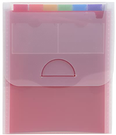 Exacompta 55798E Premium Kunststoff-Fächermappe Crystal für DIN A4 hoch 6 vollfarbige Fächer mit 2 Etikettenhalter für Visitenkarten inklusive 2 Etikettenbögen, Ordnungsmappe transparent