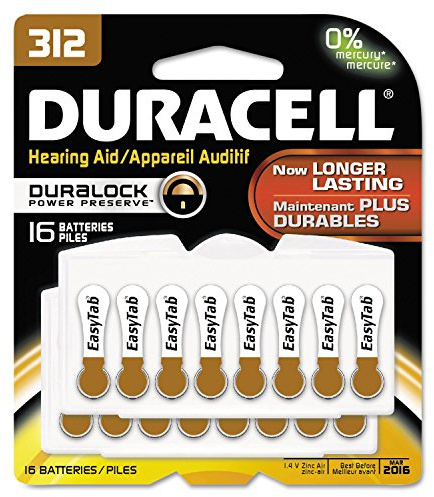 Duracell Hörgerätebatterien Größe 312 (braun) – langlebige Batterie mit EasyTab für einfache Installation – 16 Stück (1 Stück)