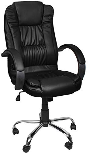 MT MALATEC Bequeme Bürostuhl Chefsessel Drehstuhl Ergonomischer Schreibtischstuhl mit Kunstlederbezug Schwarz/Weiß/Braun 8983, Farbe:Schwarz