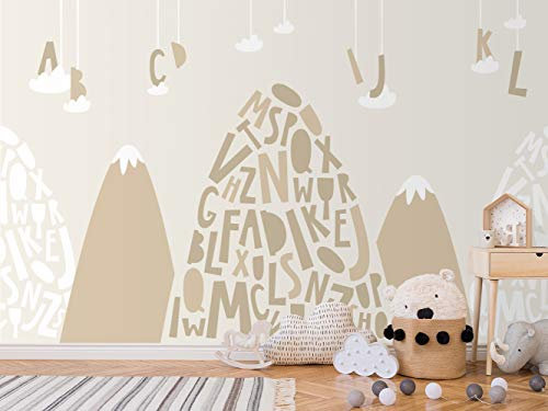 Oedim Wandbild, Vinyl und Tapete für Kinder, Motiv Berge mit Buchstaben | Wanddekoration | Kindertapete | Dekoration für Esszimmer, Wohnzimmer, Schlafzimmer 200x150cm