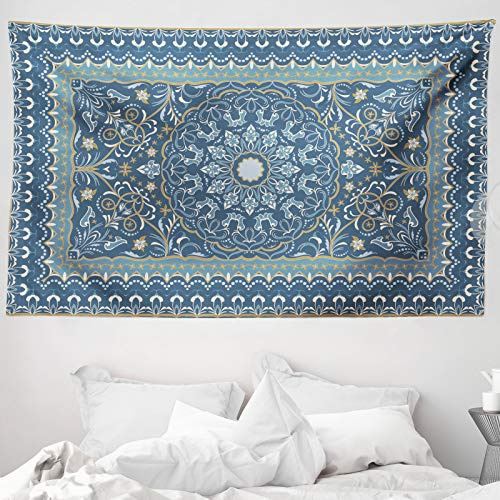 ABAKUHAUS Antik Orientalisch Wandteppich, Kunst Blumig Trippy aus Weiches Mikrofaser Stoff Waschbar ohne Verblassen Digitaldruck, 230 x 140 cm, Grau Teal Blau grau
