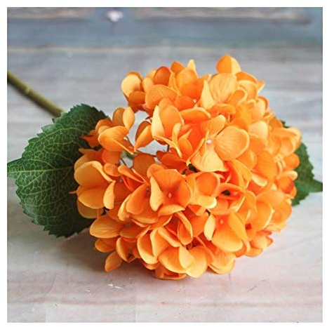 Fleurs artificielles Branche de noce Hortensia Bouquet Unique Soie Tissu Artificielle Faux Fleurs Floral Plantes Fleurs Séchées Floral (Color : Orange)