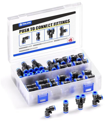 TAILONZ PNEUMATIC 8mm OD Push to Connect Fittings Pneumatic Fittings Kit 10 Spliters+10 Elbows+10 tee+10 Straight (40 pcs)