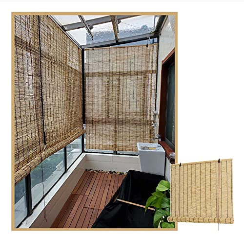 Suwooy Reed Vorhang-rollläden-Schilf Vorhang-bambusrollo-raffrollos-Bambus Jalousien,mit Lifter,Sonnenschutz/atmungsaktiv/dekorativ,Retro-Rollo Bambus Für Pergola-Balkon,W×H-70x100cm/28x39in