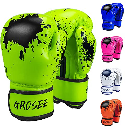 Boxningshandskar för barn, 6-15 år (8 uns, ungdomar, pojkar och flickor, träning, sparringshandskar för boxningssäck, kickboxning, Muay Thai, MMA, UFC, present till ålder 6-15 år (grön, 8 Oz (36-47 kg