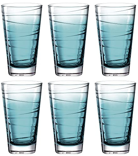 Leonardo Vario Struttura Trink-Gläser 6er Set, spülmaschinenfeste Longdrink-Gläser, bunte Trink-Becher aus Glas, türkis, 280 ml, 026833